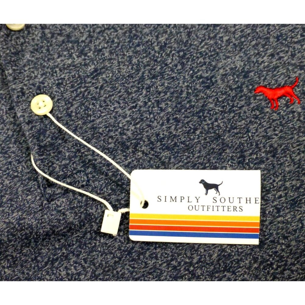 Simply Southern Outfitters XL Mens Heathered Blue Polo Shirt Red Dog Logo - Picture 3 of 12